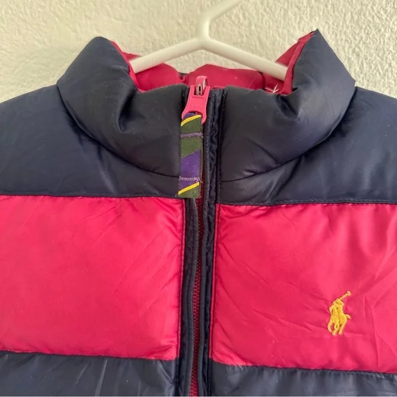 Ralph Lauren Girls Pink Blue Reversible Down Puffer Vest Size 6 Years